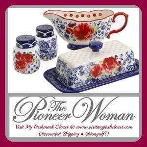 🦋 New Pioneer Woman Frontier Rose Butter Dish w/Lid, Gravy Boat